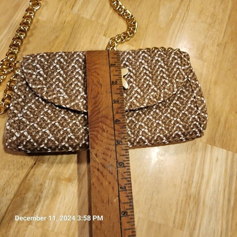 Unbranded Womens Woven Paper Straw Clutch Gold Chain Removable Strap w/Star Logo - Picture 7 of 8
